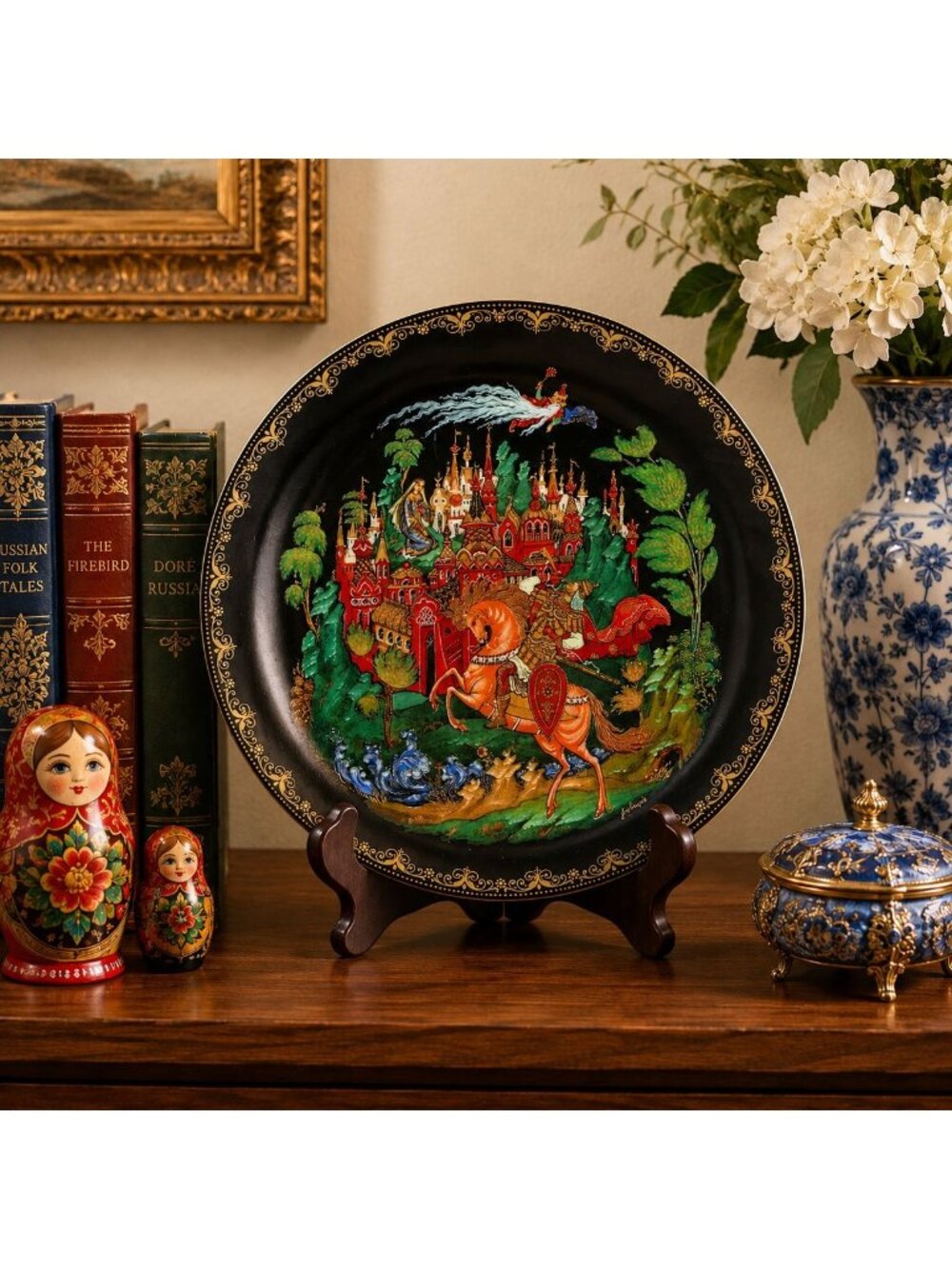Palekh Art Studios Russian Legends Ludmilla Plate 2953 18K Gold Accents